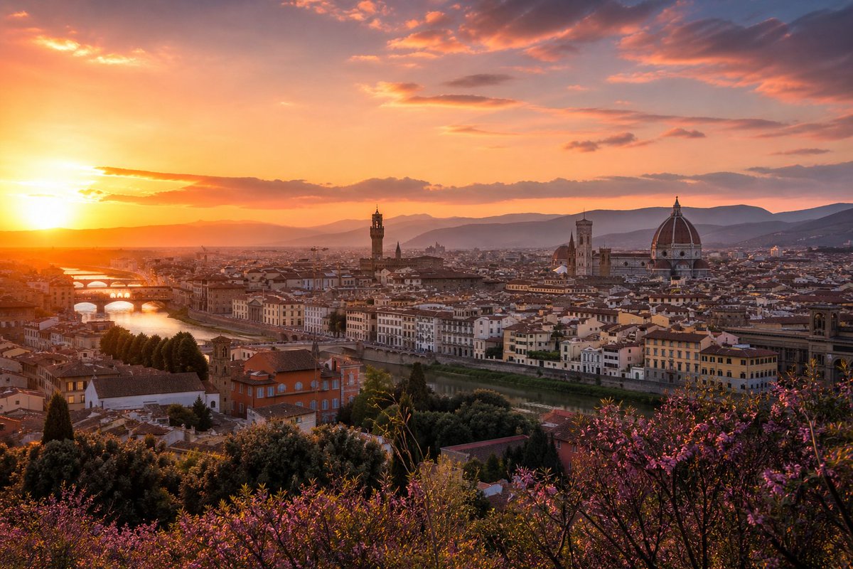 Early morning golden light on Florence cathedral before the crowds arrive