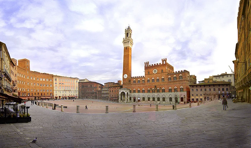 Panoramic view across Piazza del Campo in Siena